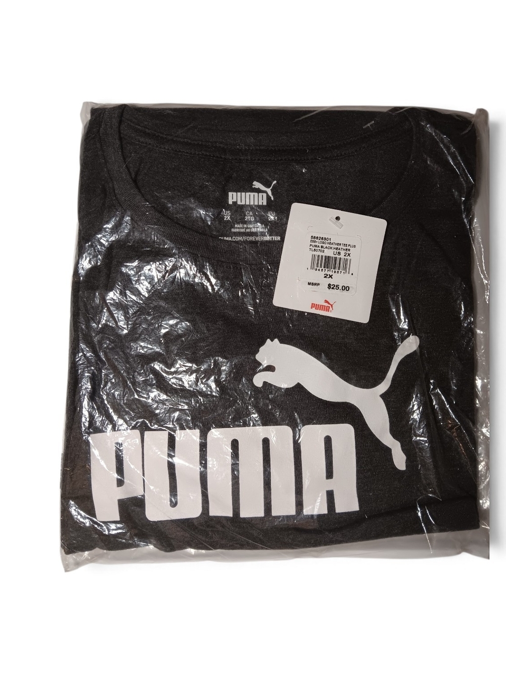 Puma Black Healther T-Shirt with White Puma Wordmark and Cat Logo